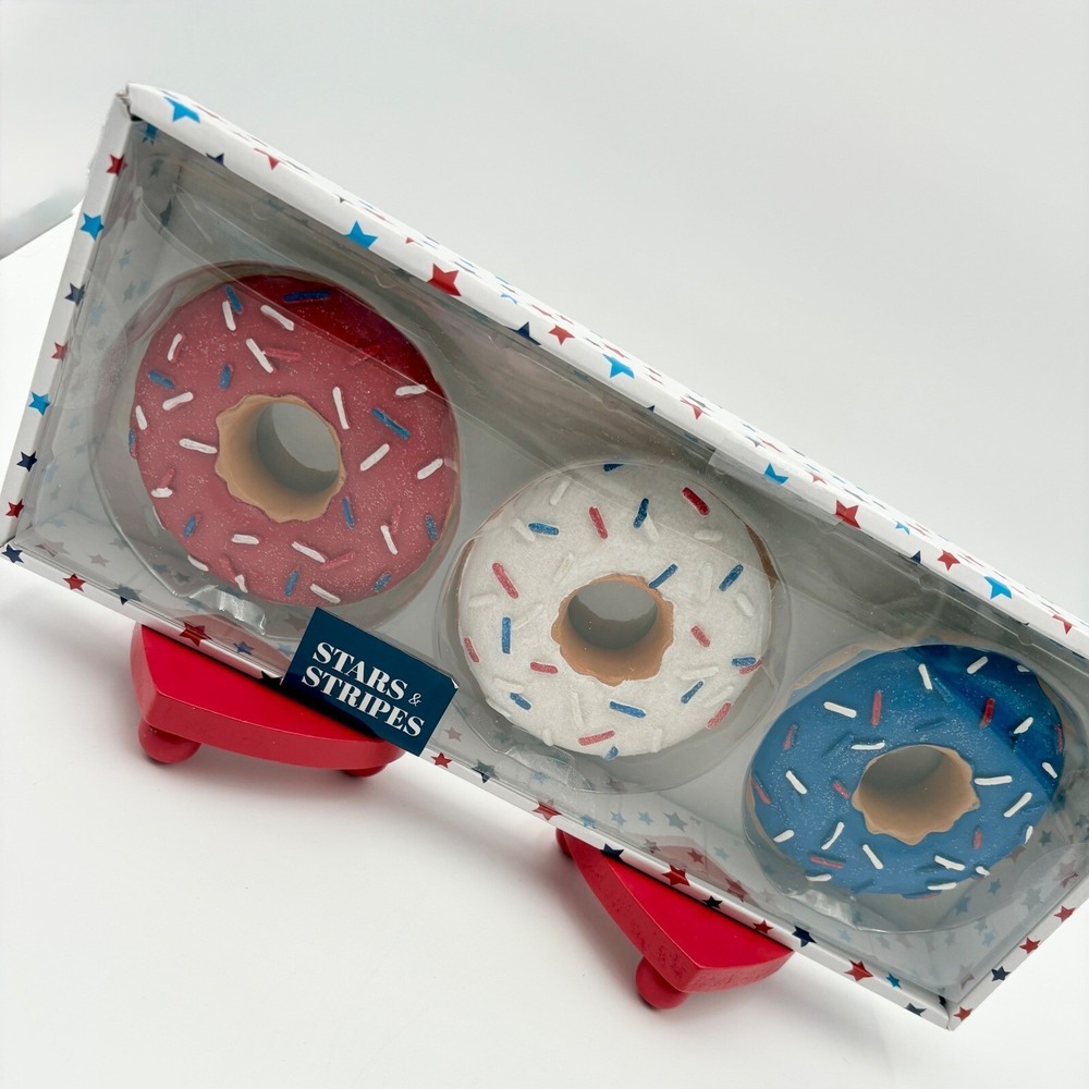 STARS and STRIPES Set of 3 PATRIOTIC Doughnut Donuts Decor 4th of July NWT